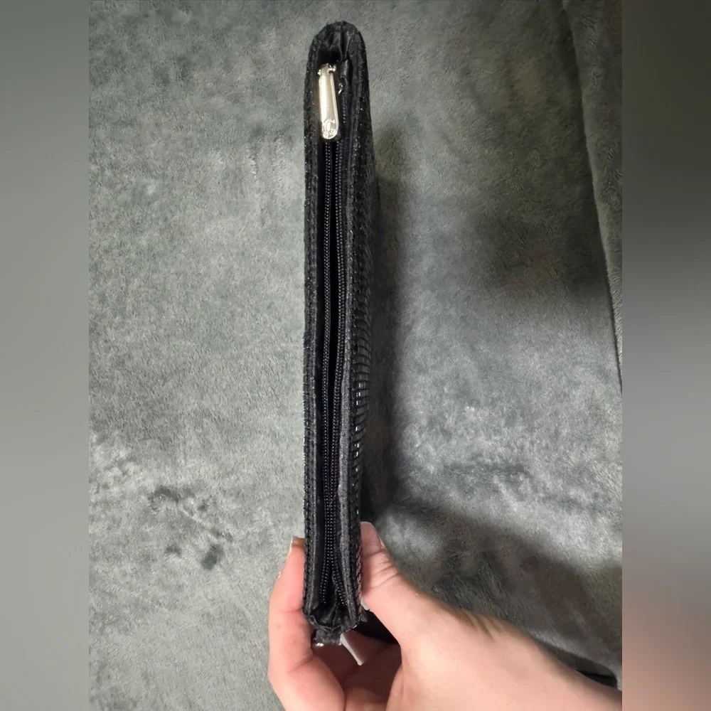 Black Beaded Sequin Clutch with Wrist Strap
